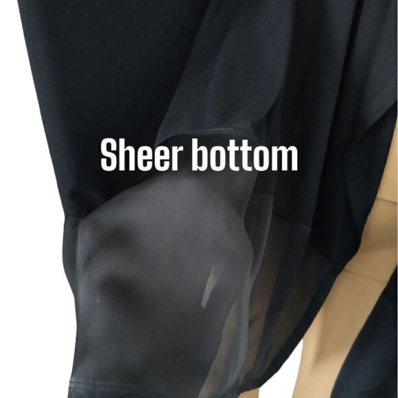 Natori Kimono L Navy Blue Cardigan Dolman Batwing Sleeve Satin Trim Sheer Flowy - Picture 9 of 16